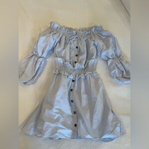 NWT Gianni Bini Blue & White Striped Off-Shoulder Dress